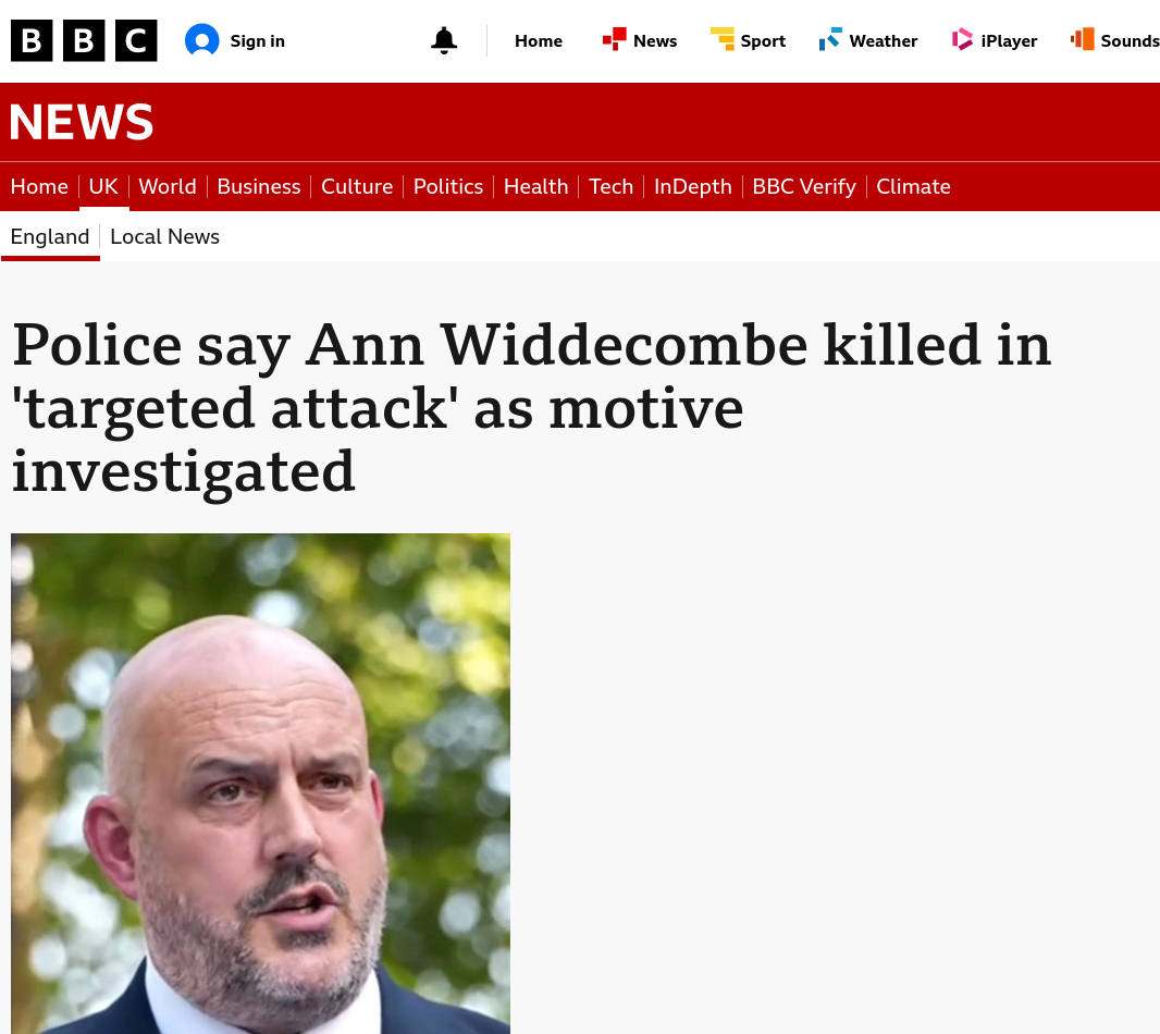 Police say Ann Widdecombe killed in 'targeted attack' as motive investigated