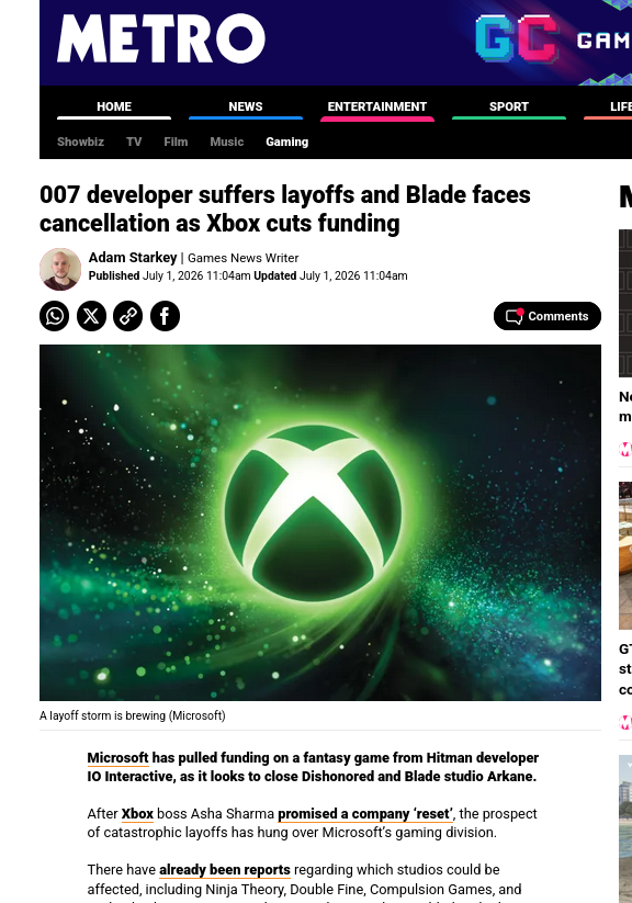 007 developer suffers layoffs and Blade faces cancellation as Xbox cuts funding