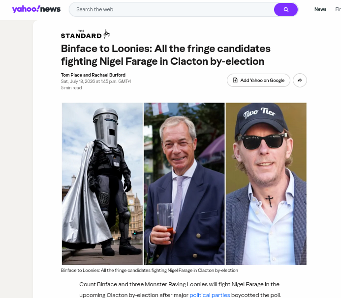 Binface to Loonies: All the fringe candidates fighting Nigel Farage in Clacton by-election
