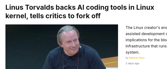 Linus Torvalds backs AI coding tools in Linux kernel, tells critics to fork off