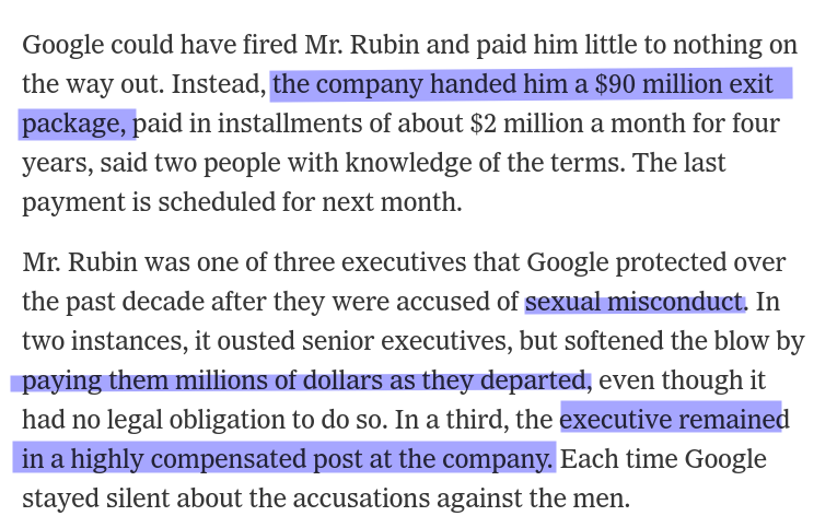 The internet giant paid Mr. Rubin $90 million and praised him, while keeping silent about a misconduct claim.
