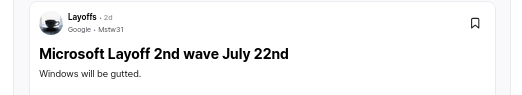 Microsoft Layoff 2nd wave July 22nd