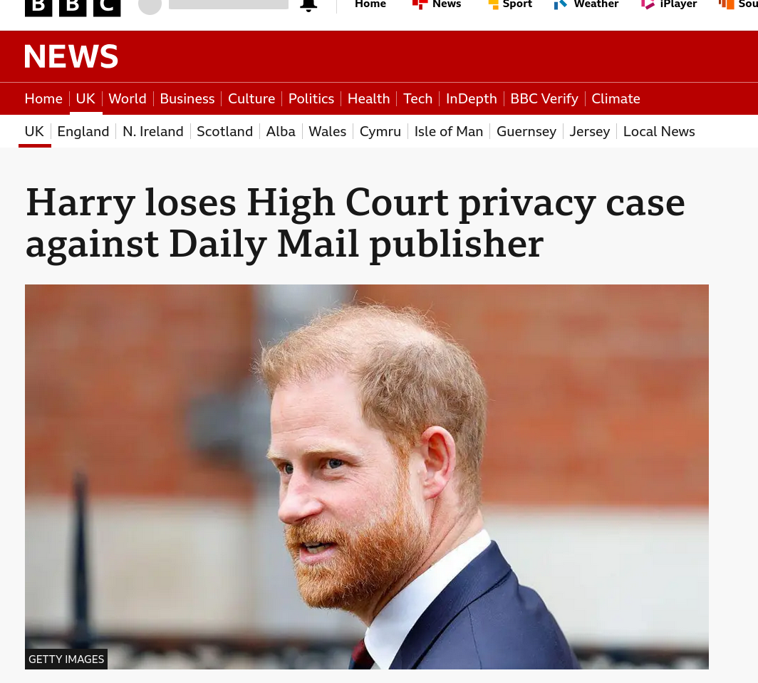 Harry loses High Court privacy case against Daily Mail publisher