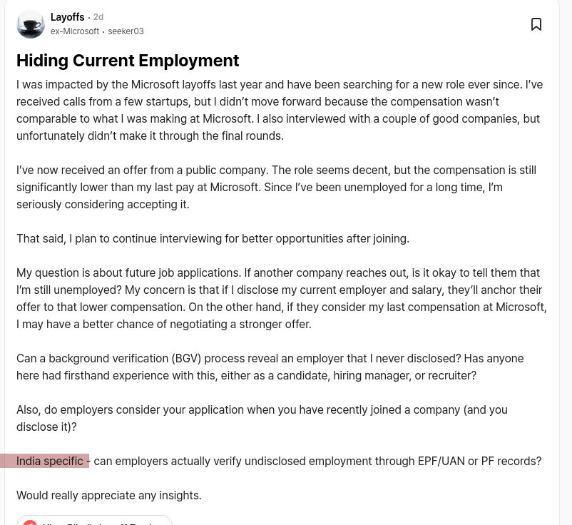 Hiding Current Employment