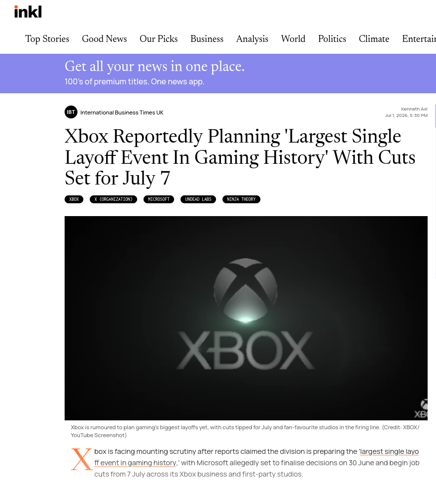 Xbox Reportedly Planning 'Largest Single Layoff Event In Gaming History' With Cuts Set for July 7