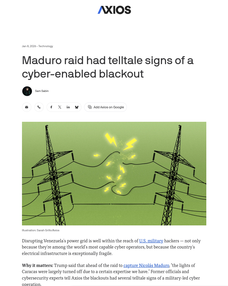 Maduro raid had telltale signs of a cyber-enabled blackout
