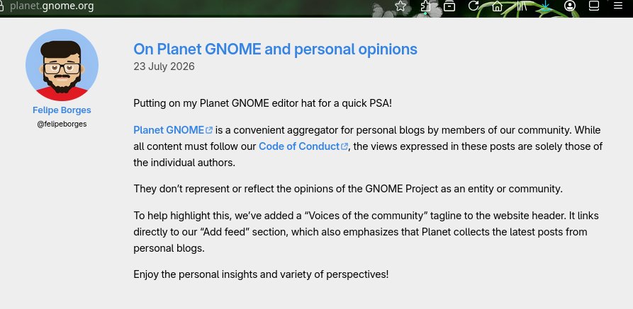 On Planet GNOME and personal opinions