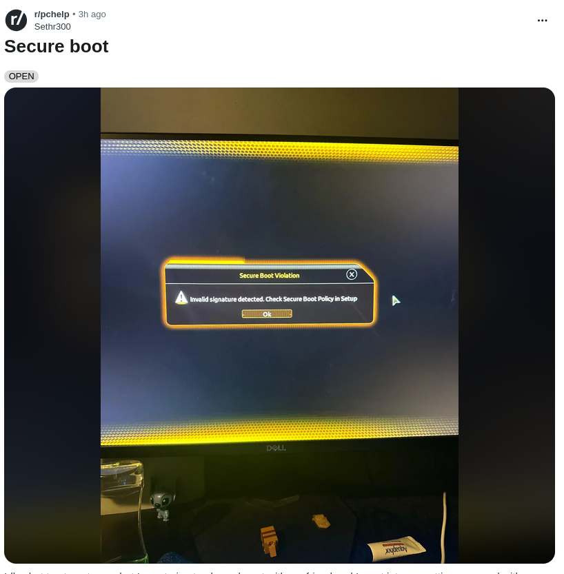 Secure boot screen