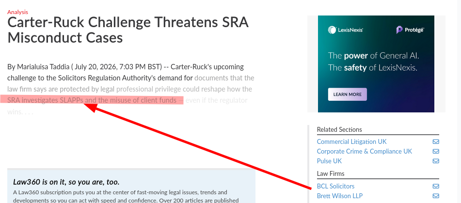Carter-Ruck Challenge Threatens SRA Misconduct Cases