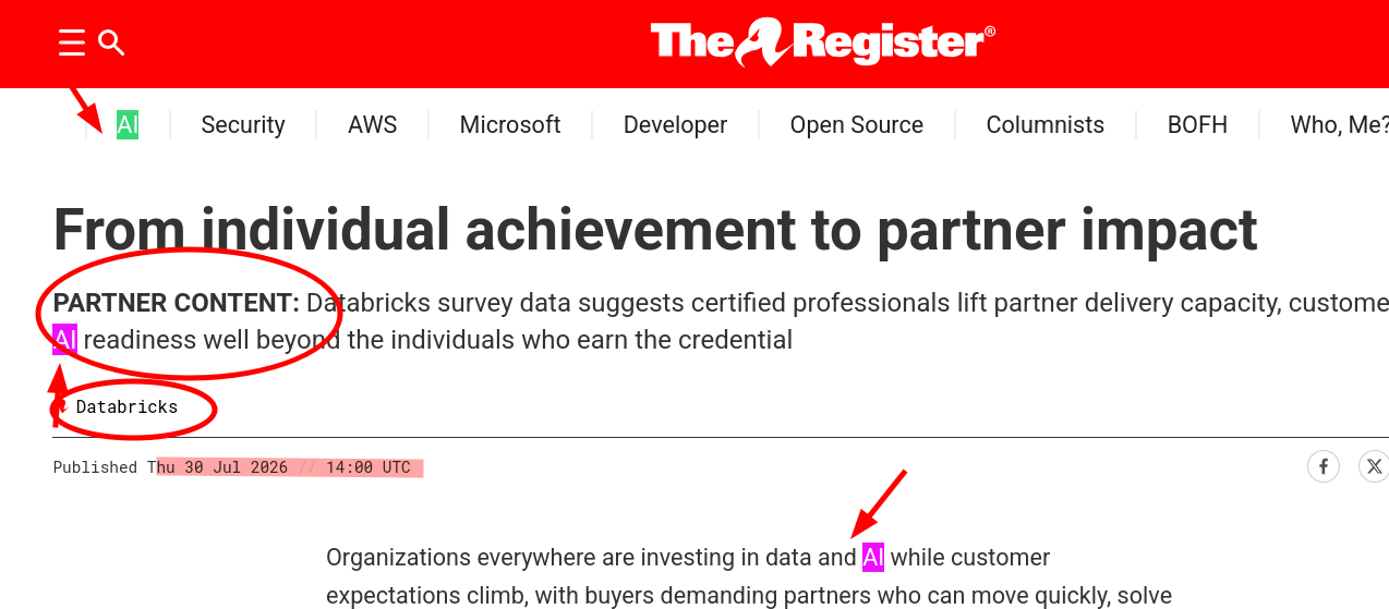 techrights.org - Today The Register MS Published 'AI' Spam and Fake Article by 'Senior Technical Marketing Engineer'