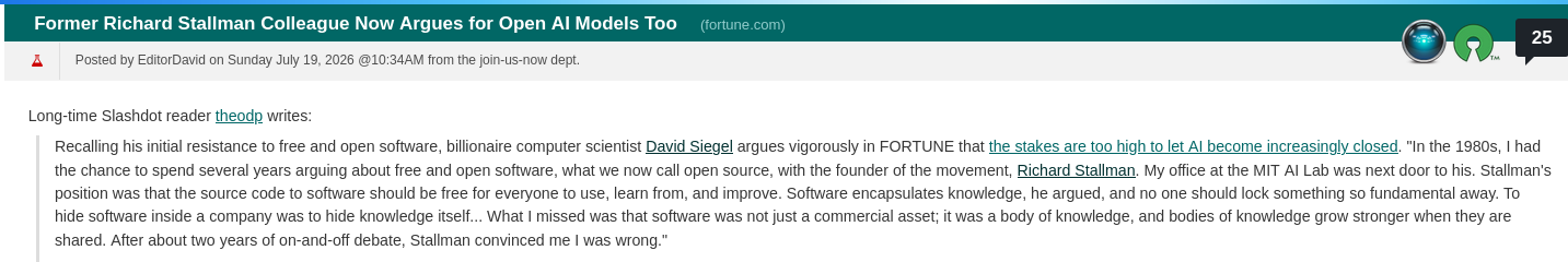 Former Richard Stallman Colleague Now Argues for Open AI Models Too