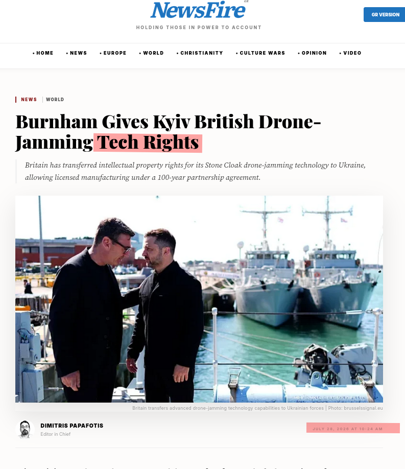 Burnham Gives Kyiv British Drone-Jamming Tech Rights