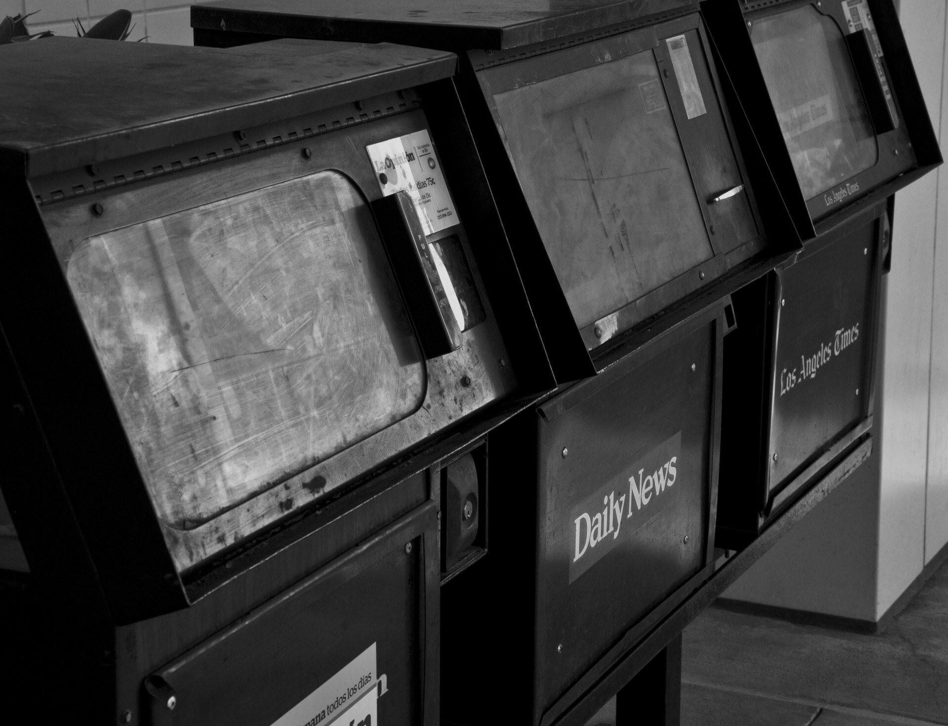 Three old Newspaper stands for popular Los Angeles Newspapers
