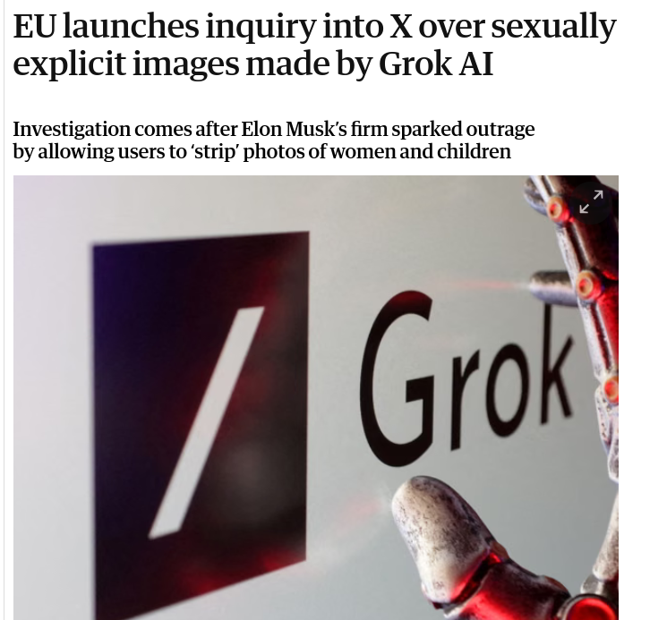 EU launches inquiry into X over sexually explicit images made by Grok AI