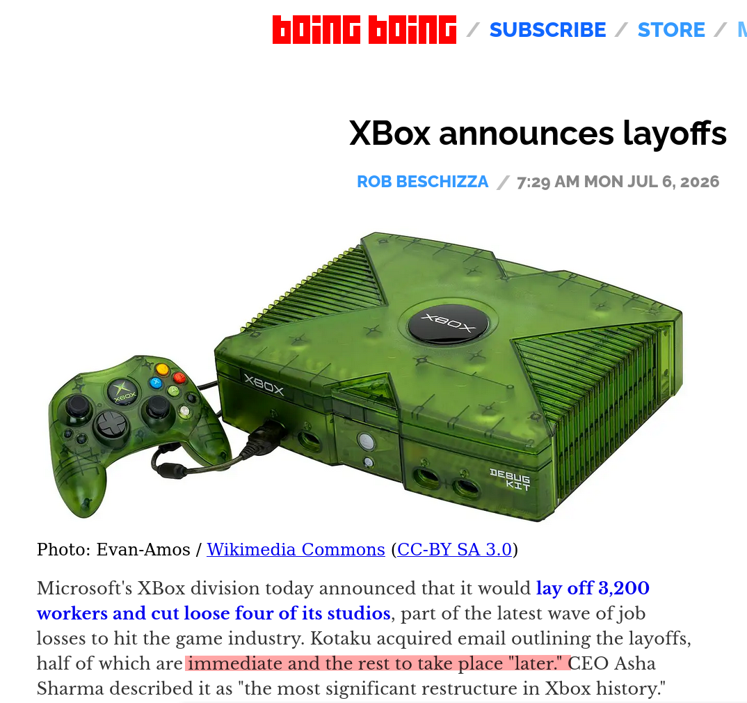 XBox announces layoffs