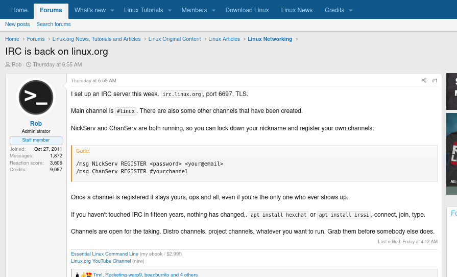IRC is back on linux.org