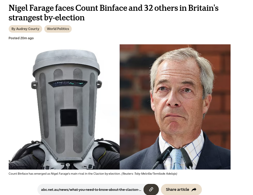 Nigel Farage faces Count Binface and 32 others in Britain's strangest by-election