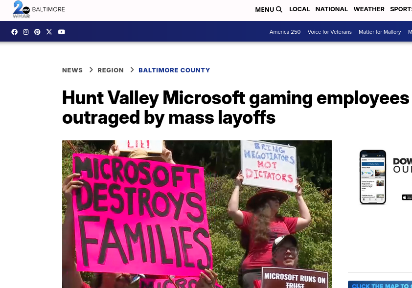 Hunt Valley Microsoft gaming employees outraged by mass layoffs