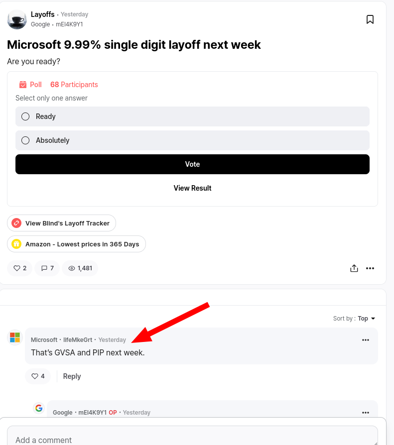 Microsoft 9.99% single digit layoff next week