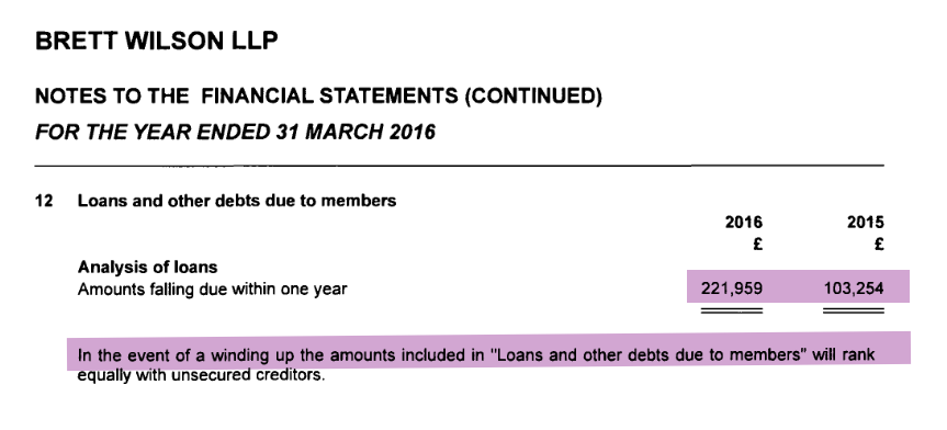 BRETT WILSON LLP DEBT