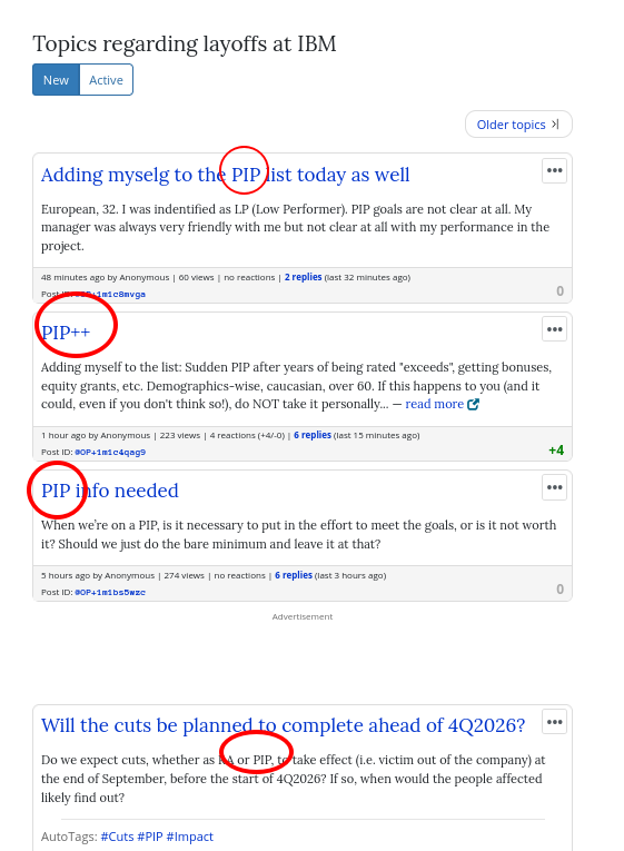 Topics regarding layoffs at IBM