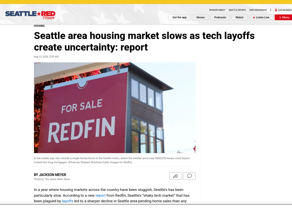 Seattle area housing market slows as tech layoffs create uncertainty: report