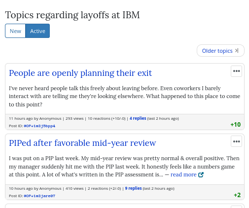 Topics regarding layoffs at IBM