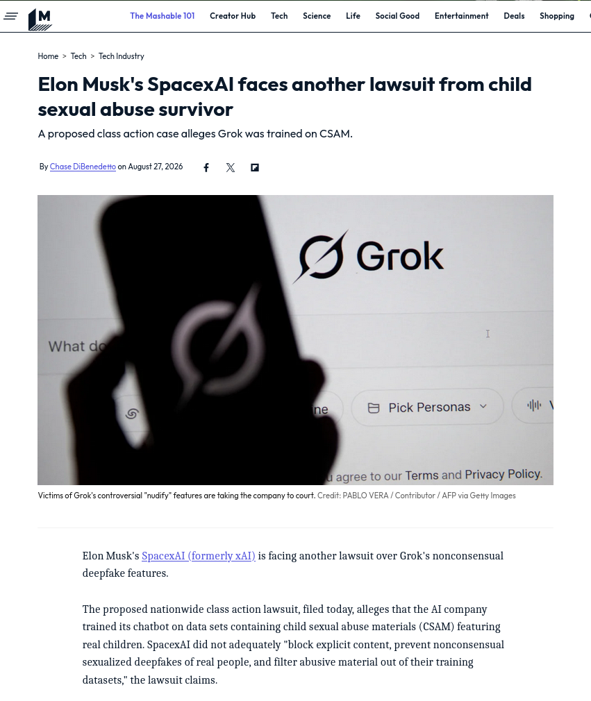 Elon Musk's SpacexAI faces another lawsuit from child sexual abuse survivor