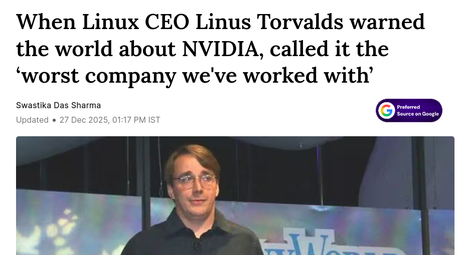 When Linux CEO Linus Torvalds warned the world about NVIDIA, called it the ‘worst company we've worked with’