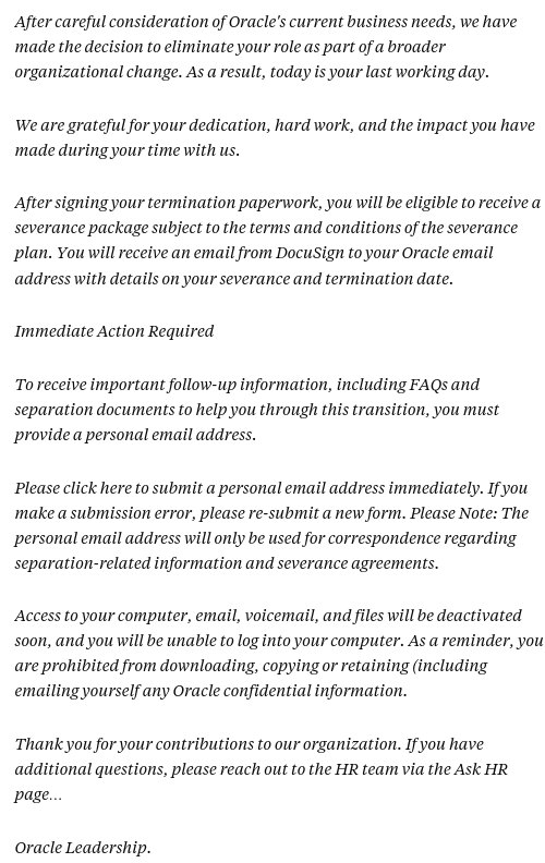 We are sharing some difficult news regarding your position