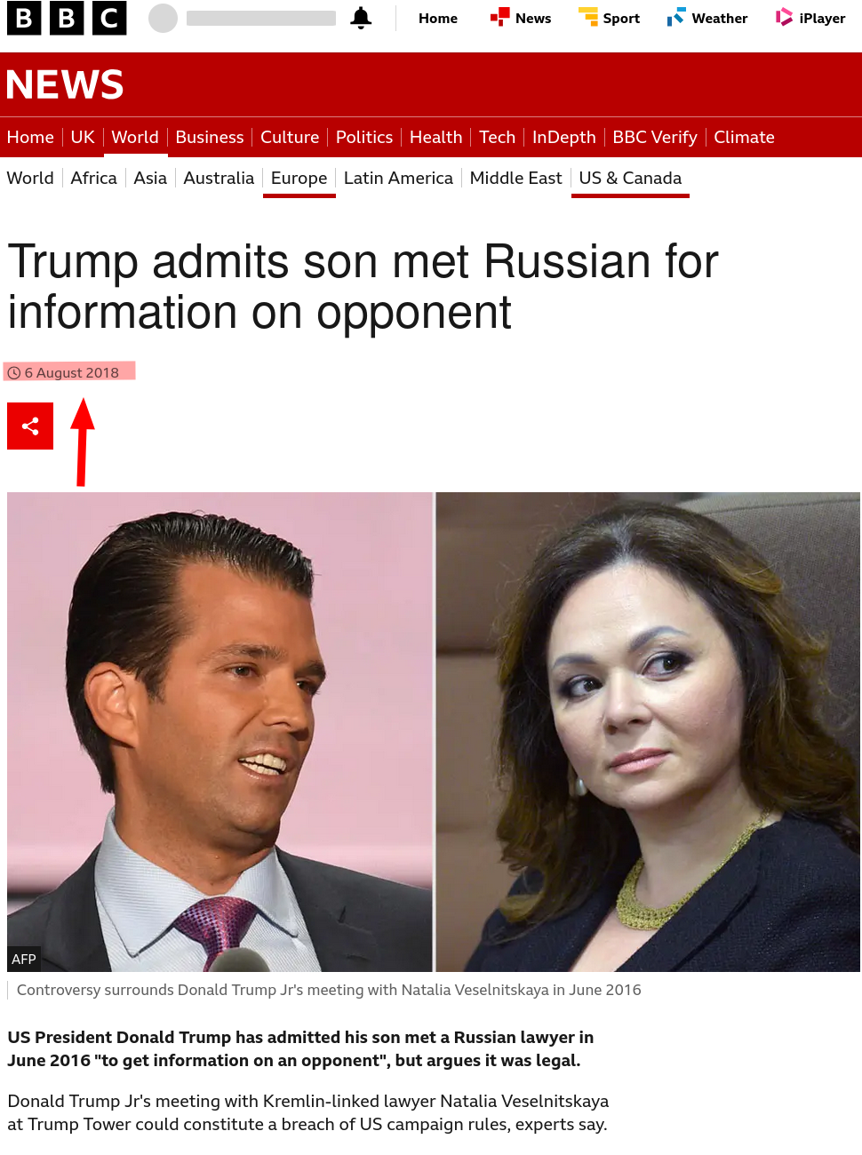 Trump admits son met Russian for information on opponent