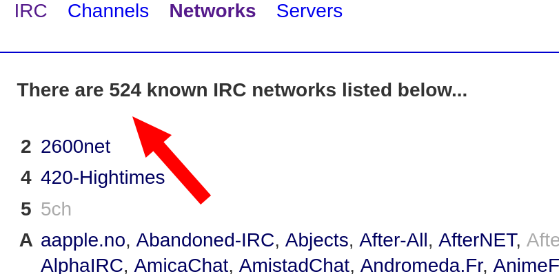  There are 524 known IRC networks listed below...