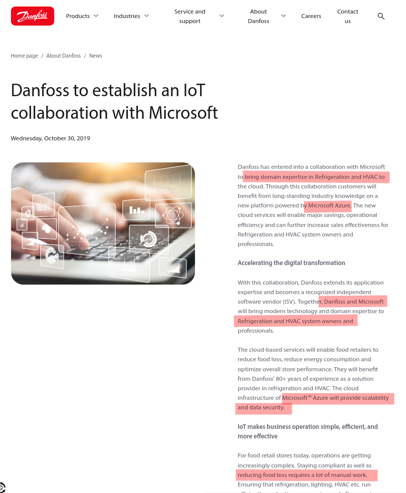 Danfoss to establish an IoT collaboration with Microsoft