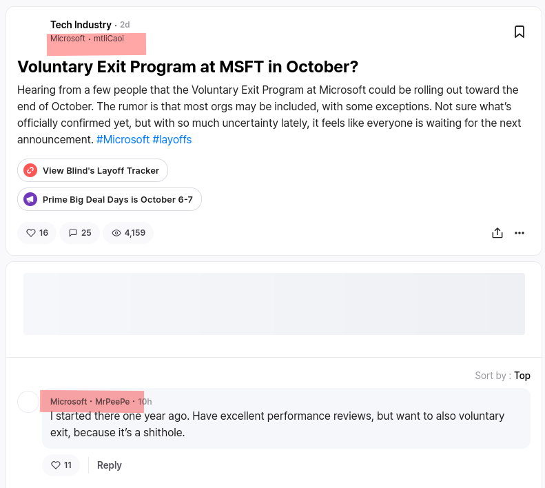 Voluntary Exit Program at MSFT in October?