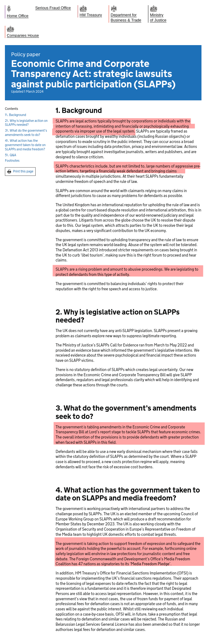 Economic Crime and Corporate Transparency Act: strategic lawsuits against public participation (SLAPPs)