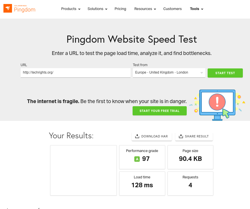 Pingdom Website Speed Test