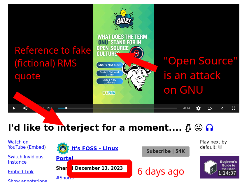 I'd like to interject for a moment.... 6 days ago: Reference to fake (fictional) RMS quote; 'Open Source' is an attack on GNU
