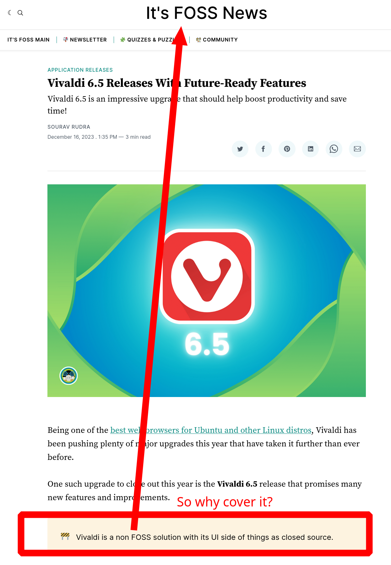 Vivaldi 6.5 Releases With Future-Ready Features: 'Vivaldi is a non FOSS solution with its UI side of things as closed source.' So why cover it?