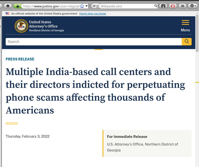 Multiple India-based call centers and their directors indicted for perpetuating phone scams affecting thousands of Americans