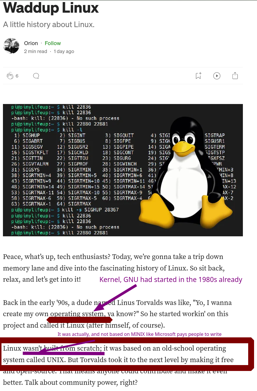 Waddup Linux: Kernel, GNU had started in the 1980s already; It was actually, and not based on MINIX like Microsoft pays people to write