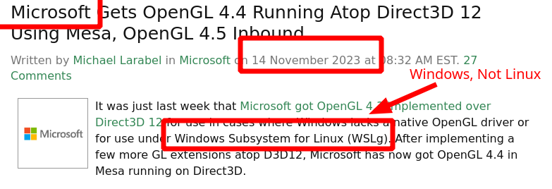 Windows, Not Linux: Microsoft Gets OpenGL 4.4 Running Atop Direct3D 12 Using Mesa, OpenGL 4.5 Inbound
