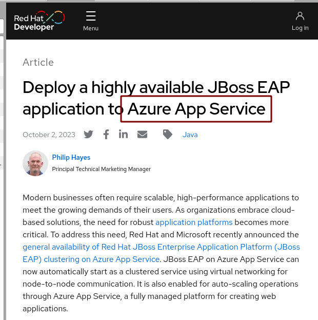 Deploy a highly available JBoss EAP application to Azure App Service