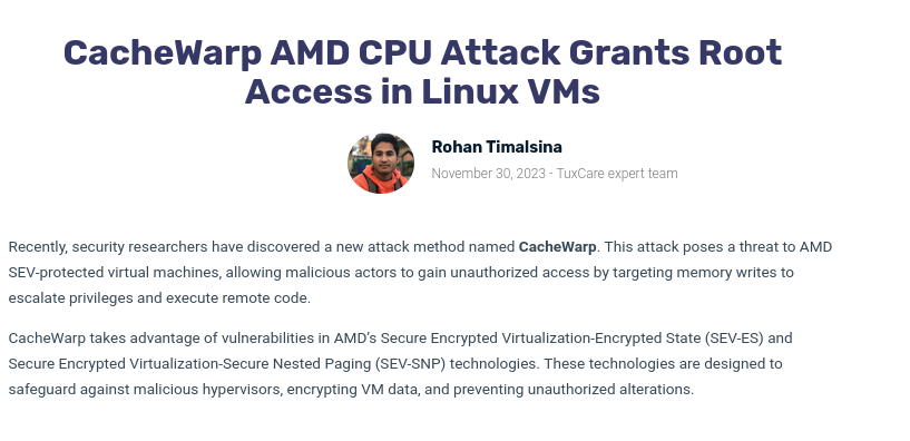 CacheWarp AMD CPU Attack Grants Root Access in Linux VMs