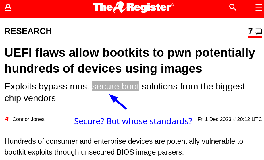 UEFI flaws allow bootkits to pwn potentially hundreds of devices using images: Secure? But whose standards?