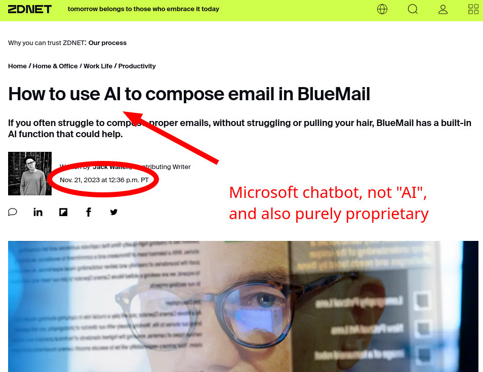Microsoft chatbot, not 'AI', and also purely proprietary