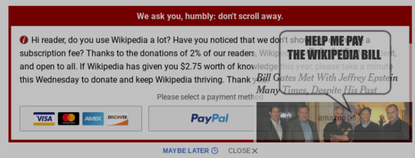 Wikipedia donation request: help me pay the Wikipedia bill