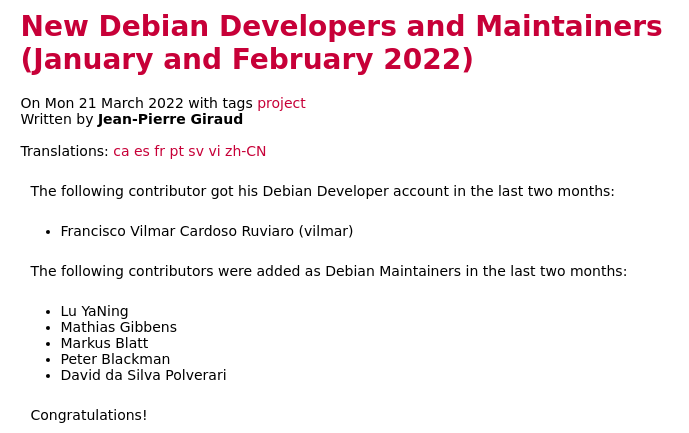 New Debian Developers and Maintainers (January and February 2022)
