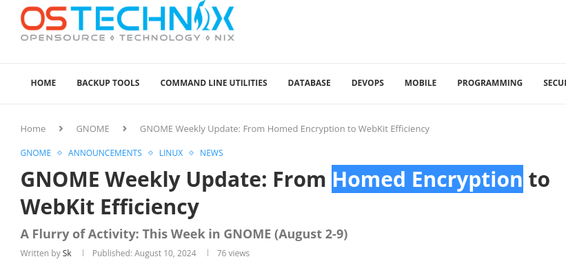 GNOME Weekly Update: From Homed Encryption to WebKit Efficiency