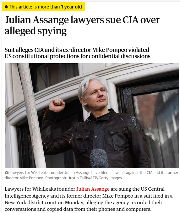 Julian Assange lawyers sue CIA over alleged spying