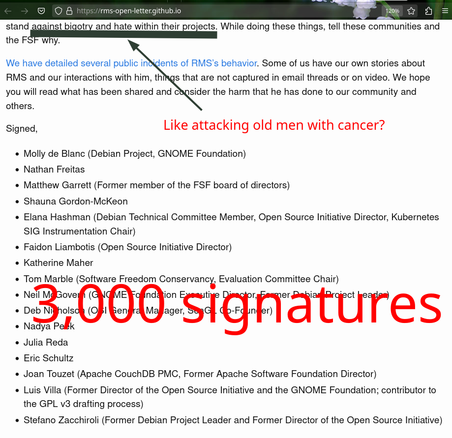 Cancel RMS : Like attacking old men with cancer? 3,000 signatures